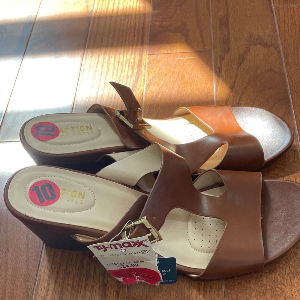 T.J.Maxx Tan Leather Wedge Sandals